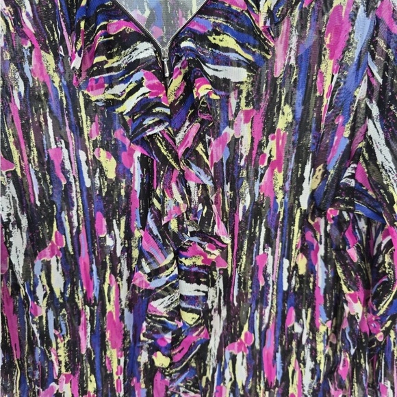 Inc International Sheer Blouse 1X Plus Womens Rainbow Ruffles 3/4 Sleeve Y2K - Picture 5 of 12